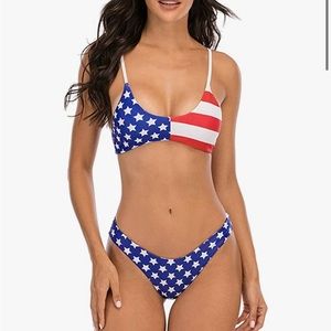 NWT American Flag Thong Bikini